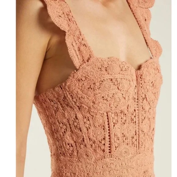 JONATHAN SIMKHAI Cotton-Macramé Lace Handkerchief-Hem Coral-Peach Dress 4 - Picture 4 of 11